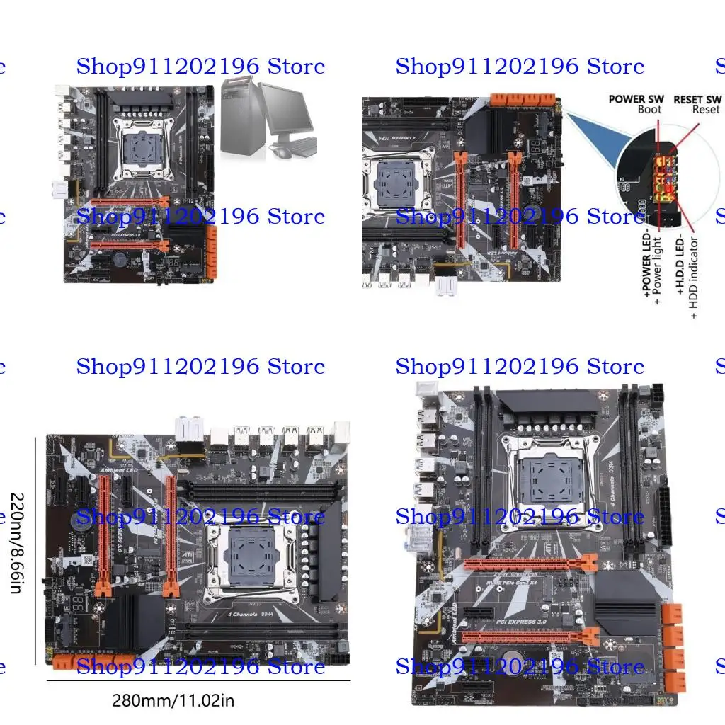 

P82A X99 Computer Motherboard LGA 2011 4 Channel DDR4 64GB Support for M.2 PCIE3.0 16X Sata3.0 Computer Mainboard