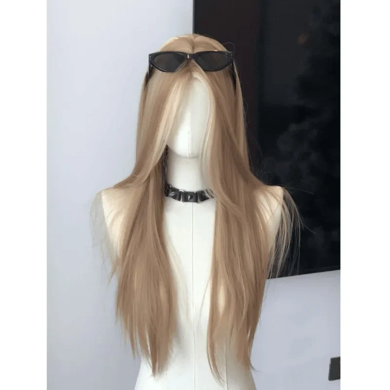 Long Silky Straight Synthetic wigs White gold color Cosplay Party Lolita Hair Wigs for Women Natural Heat Resistant Wig 가발