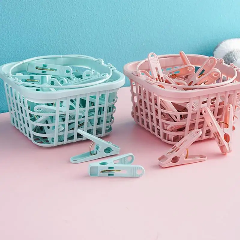 30Pcs Mix Color Clothes Pegs Clothespin With 1 Plastic Storage Basket Practical Clothes/Curtain Clips Gadgets For Home Storage