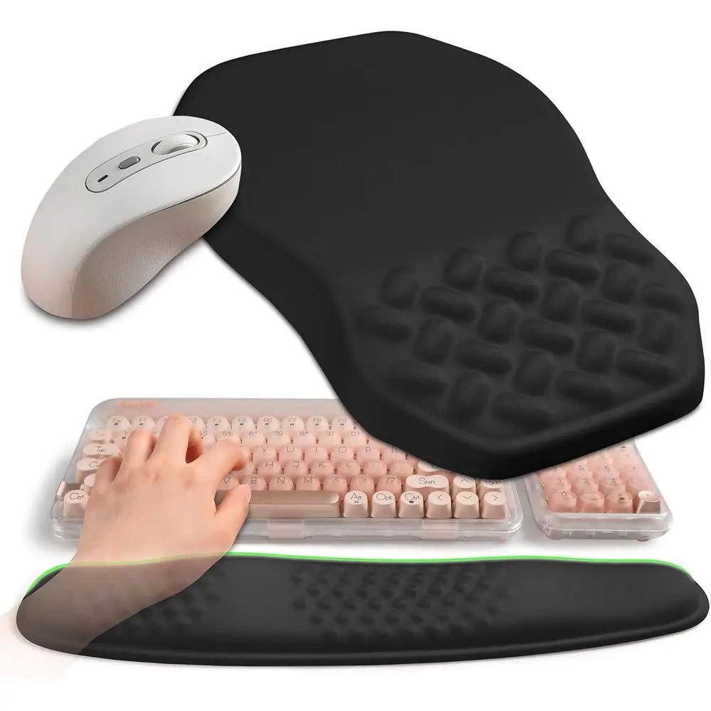 

Ergonomic 2-in-1 Set: Wave Keyboard Wrist Rest & Massage Mouse Pad for Carpal Tunnel Relief (Black)