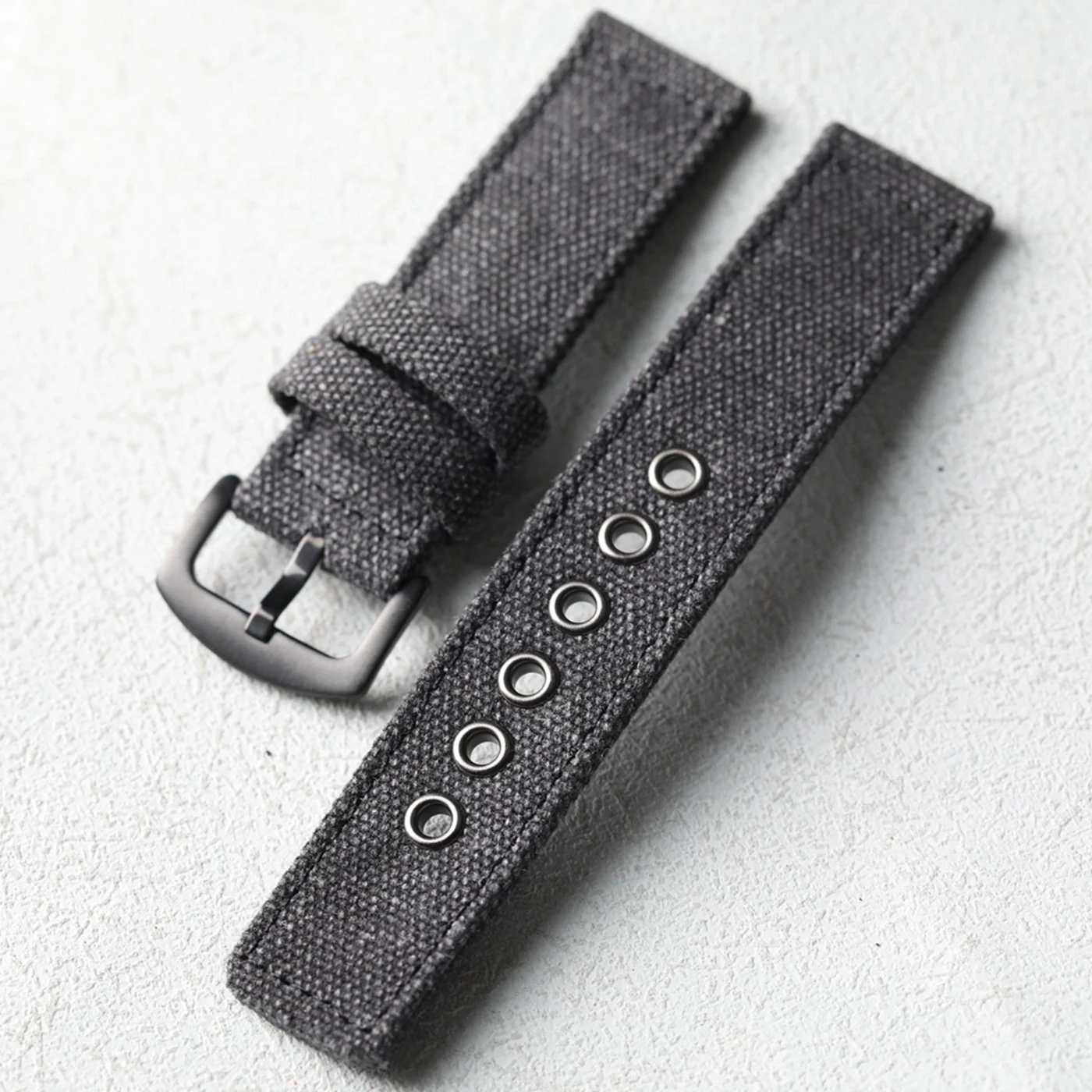 High end durable retro canvas strap, 20 22 24MM, black green double-layer thick men's strap, suitable for mountaineering soldier image 6