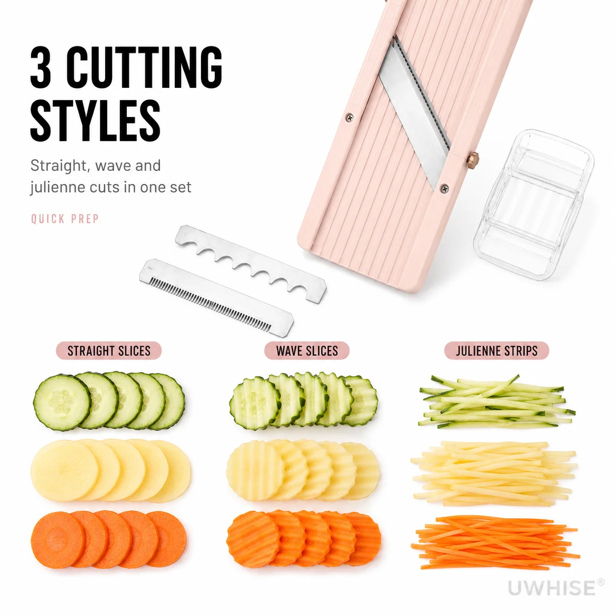 Uwhise Professional Mandoline Slicer Vegetable Chopper Veggie Grater 3 Replaceable Blades Potato Julienne Cutter Kitchen Tool