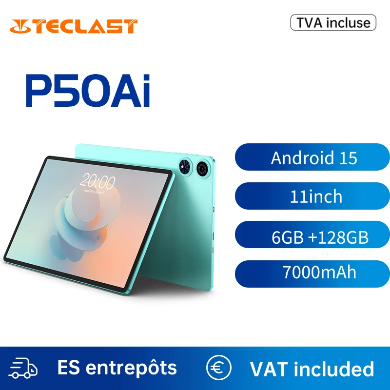 Teclast P50-Tableta con Android 15, dispositivo con pantalla de 11 ", 90Hz, AllWinner A733-AI, ocho núcleos, 6GB, 128GB, LPDDR5, Wifi-6, batería de 7000mAh