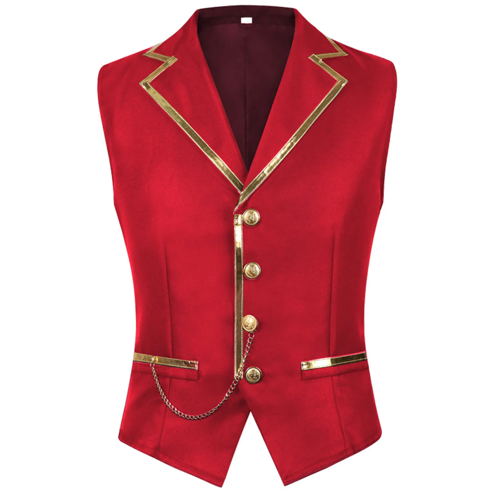 

Mens Steampunk Waistcoat Metallic Shiny Trim Chain Decor Front Button-down Gentleman Vest Tank Top for Halloween Party Cocktails