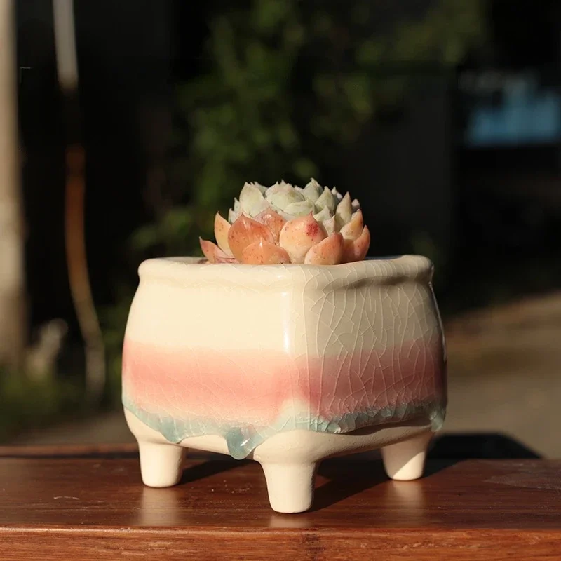 Ice Crack Flow Glaze Flowerpot Creative Fresh  Fleshy Plant Flowerpot Simple  Lovely Korean Style Home Decoration Crafts