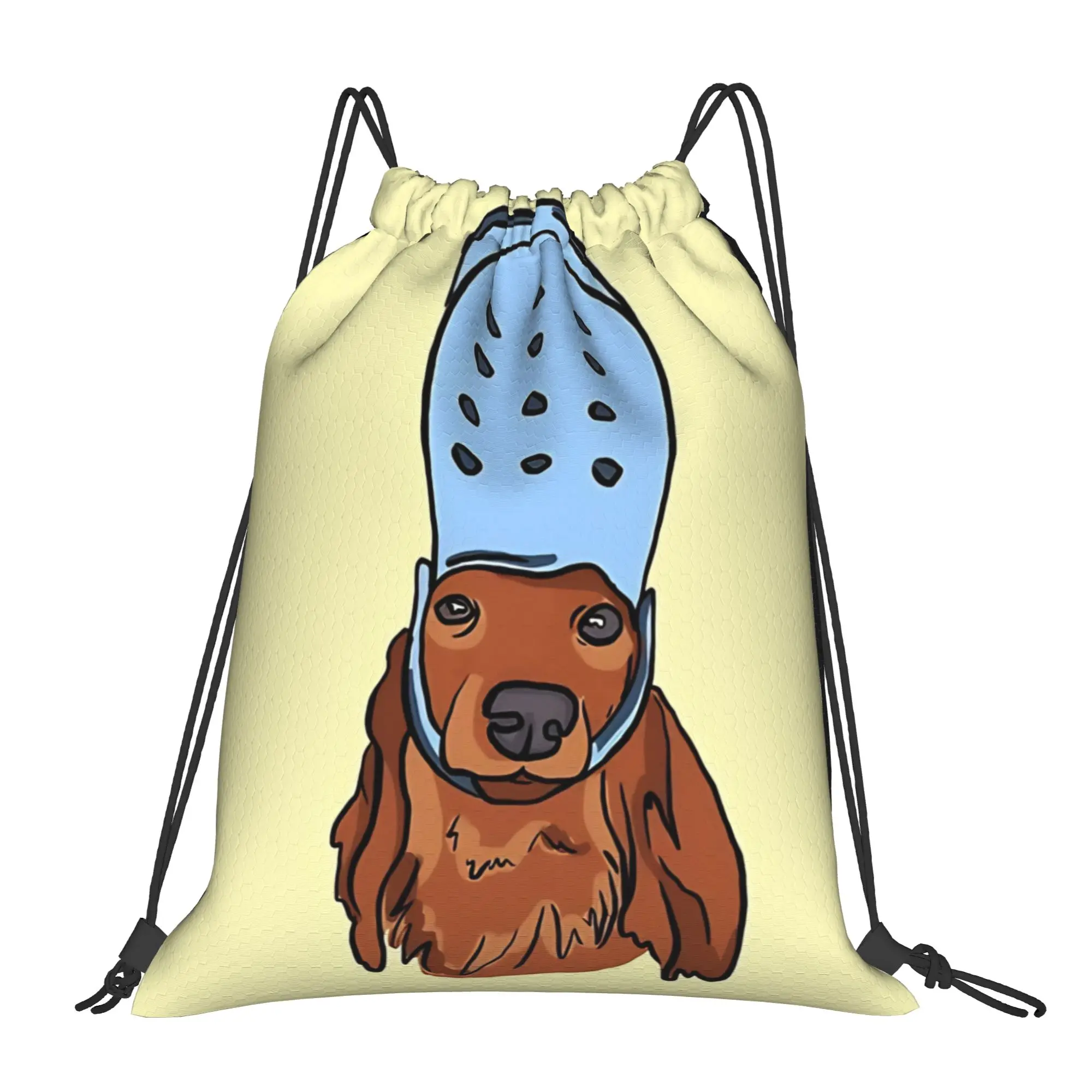 Dog meme Sausage Dog With Croc Portable Hiking Riding Gym Drawstring Storage Sporty Backpacks
