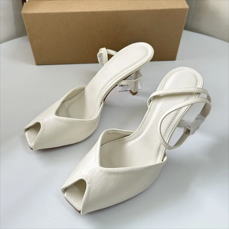 اللمحة تو عالية الكعب النساء صنادل طراز جلاديتور لينة بولي Leather جلد أنيق الكاحل الأشرطة الفاخرة تصميم مكتب سيدة الزفاف حذاء زفاف #1