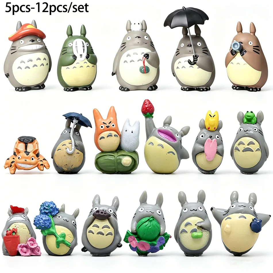 5/12pcs Anime Miyazaki Hayao Series Totoro Figure Mini Statue Cute Toys Room Ornaments PVC Figures Toy Kawaii Gift Collecctibles
