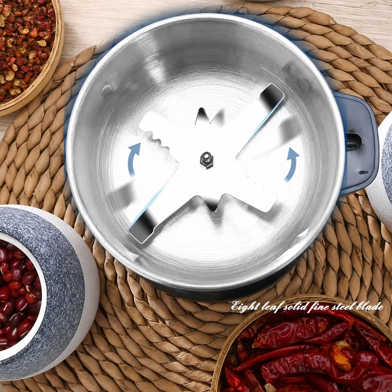 High-Power Stainless Steel Electric Coffee and Spice Grinder Portable Blade Pulverizer Blender Mixer