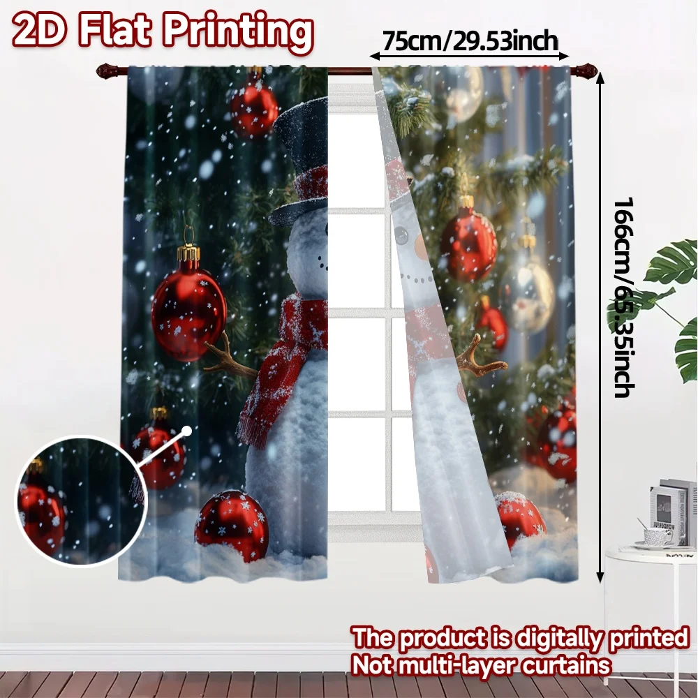 2pcs,Curtains Cute Snowman Christmas Tree_e (3) Chic Curtains&Window Treatment Fabric Curtains Holiday Suitable for Translucent