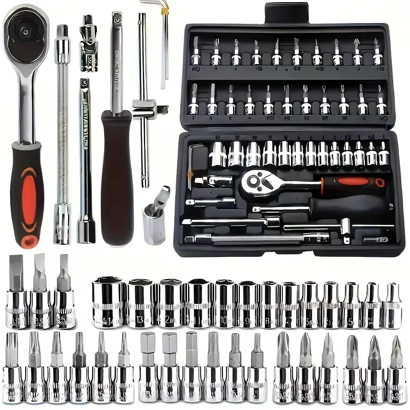 150/46pcs Auto Mechanical Repair Tool Set, Multifunctional with Socket, Wrench And Ratchet Set, Auto Repair, Mechanical Toolkit