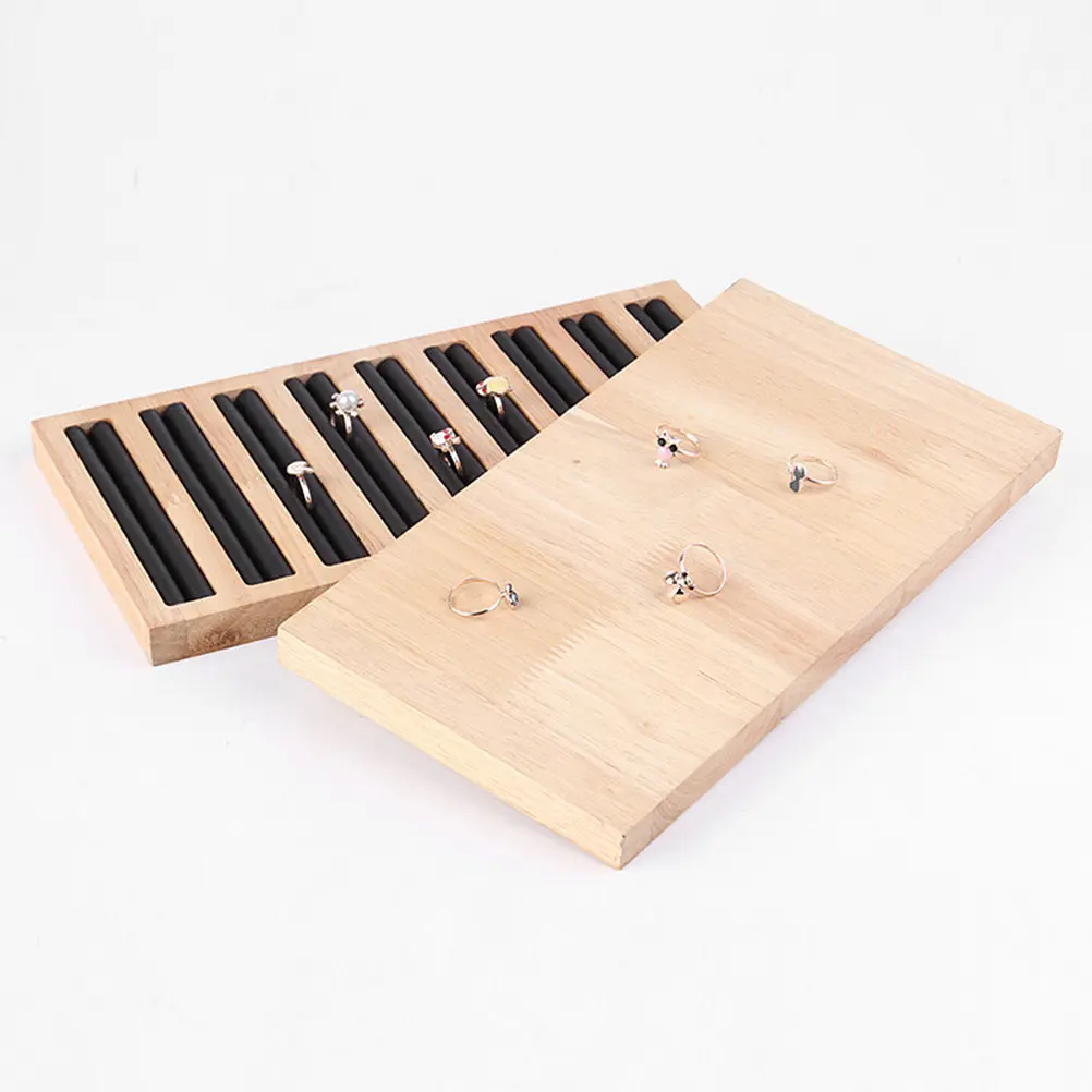 

Bamboo Wood Ring Display Tray Stylish Rectangular Ring Showing Stand for Jewelry Organization Living Room Makeup Table Black