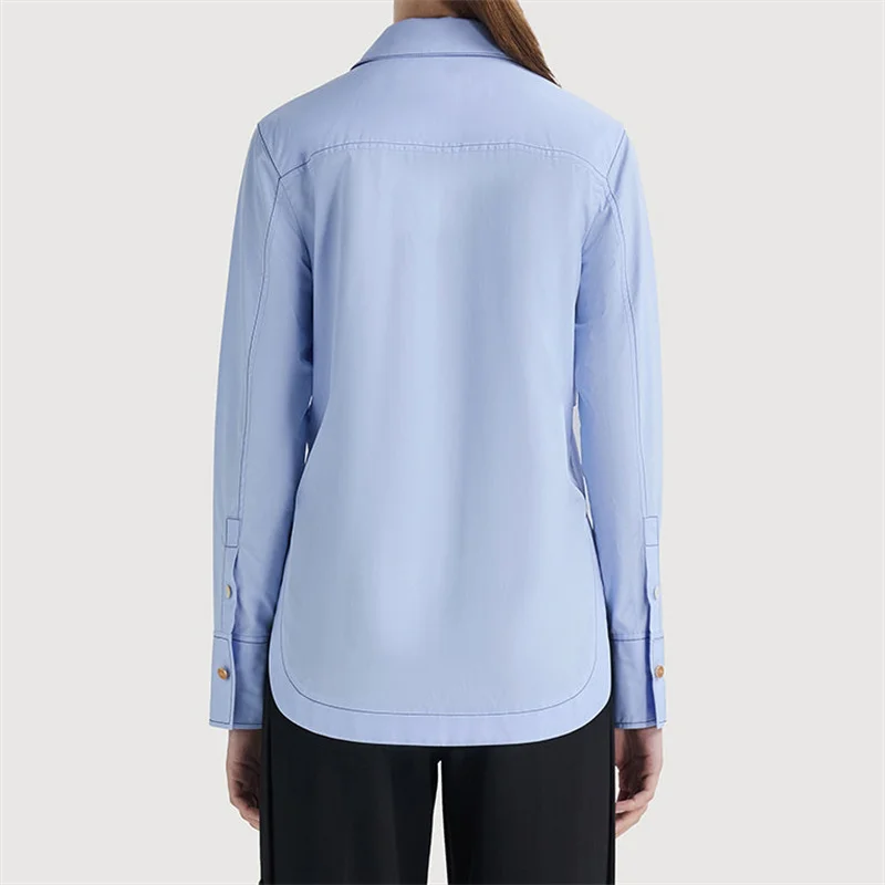 women's elegant blouses New asymmetrical slim women's long sleeved top for spring 2025 High quality pure cotton Women's blouse