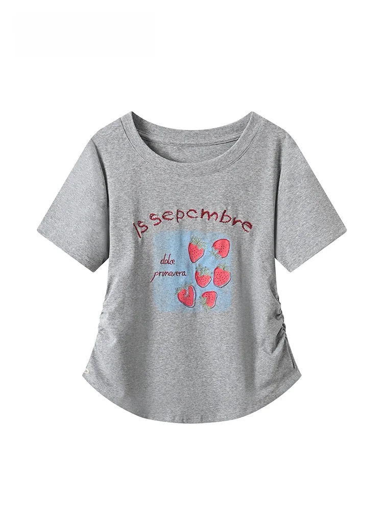 

plus Size Short Sleeve T-Shirt Women Summer New Style Print Anti-Aging Loose Fashion Shoulder Top Casual Style Cotton Fabric