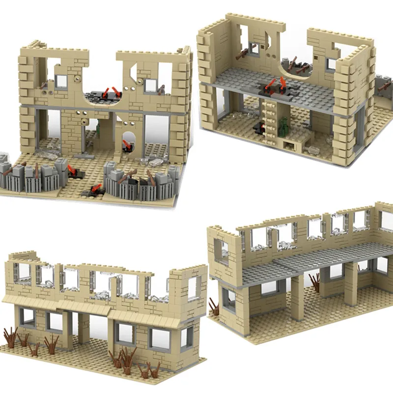 

MOC Parts Military Battlefield WW2 Ruins Weapons Fortress Blockhouse Model Building Blocks Army Architecture Bricks Toy Kid Gift