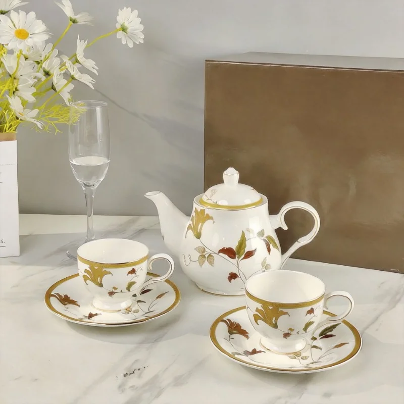 Embossed Flower A Pot Double Cup And Saucer European Afternoon Tea Set Coffee Cup Saucer Teapot Gift Recommendation