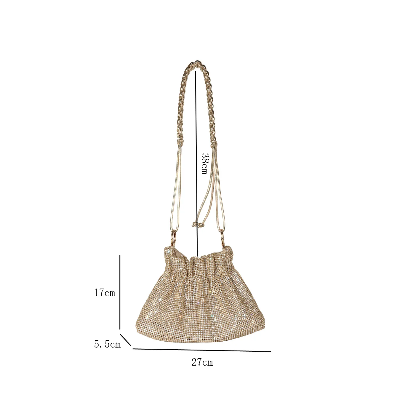 Ladies' new shiny diamond drawstring bag luxury single shoulder handbag fashion woven thick shoulder strap dinner crossbody bag