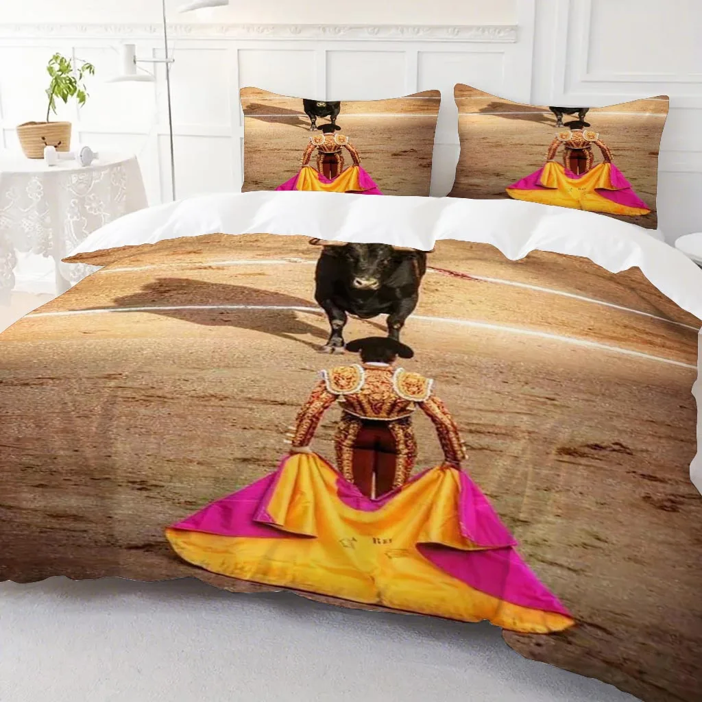 Customize 3pcs Duvet Cover Set Featuring a Spanish Bullfighting Scene - Perfect for Bedroom Decor for Christmas, Easter, Eid Al-