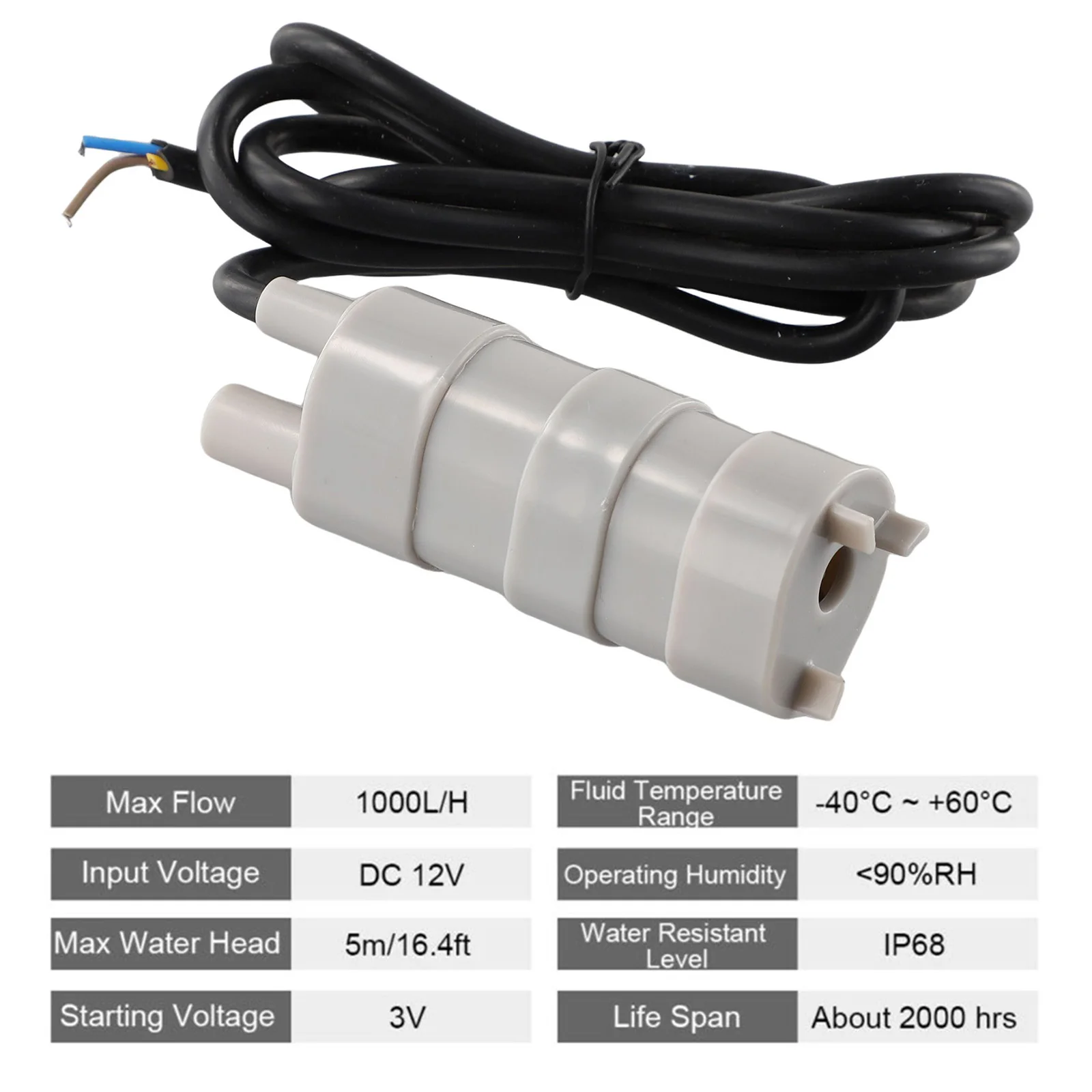 1pc DC 12V Submersible Pump Small Noise Diving Pump Brush Water Pump Camper Motorhome High Flow Whale Pump 1000L/H