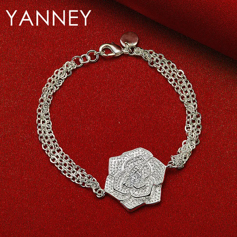 

2024 New 925 Sterling Silver 8 Inches Fine Rose Bracelet For Women Fashion Charm Wedding Gifts Party Jewelry