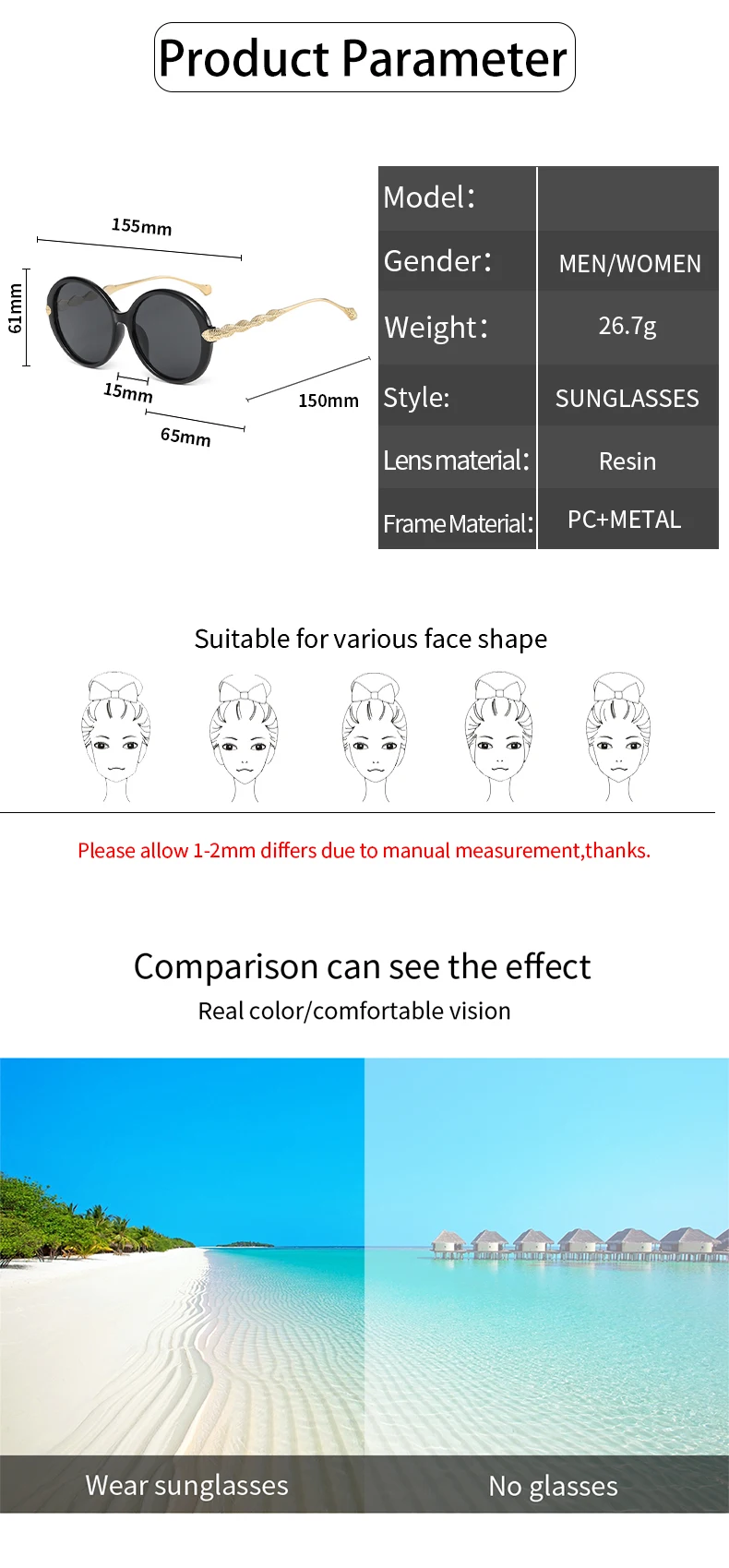 KAMMPT Runde Retro-Sonnenbrille für Damen, modisch, beliebt, Vintage-Rahmen, Herren, Luxus-Trend, Marke, Designer-Sonnenbrille, Schutzbrille – Detail 6