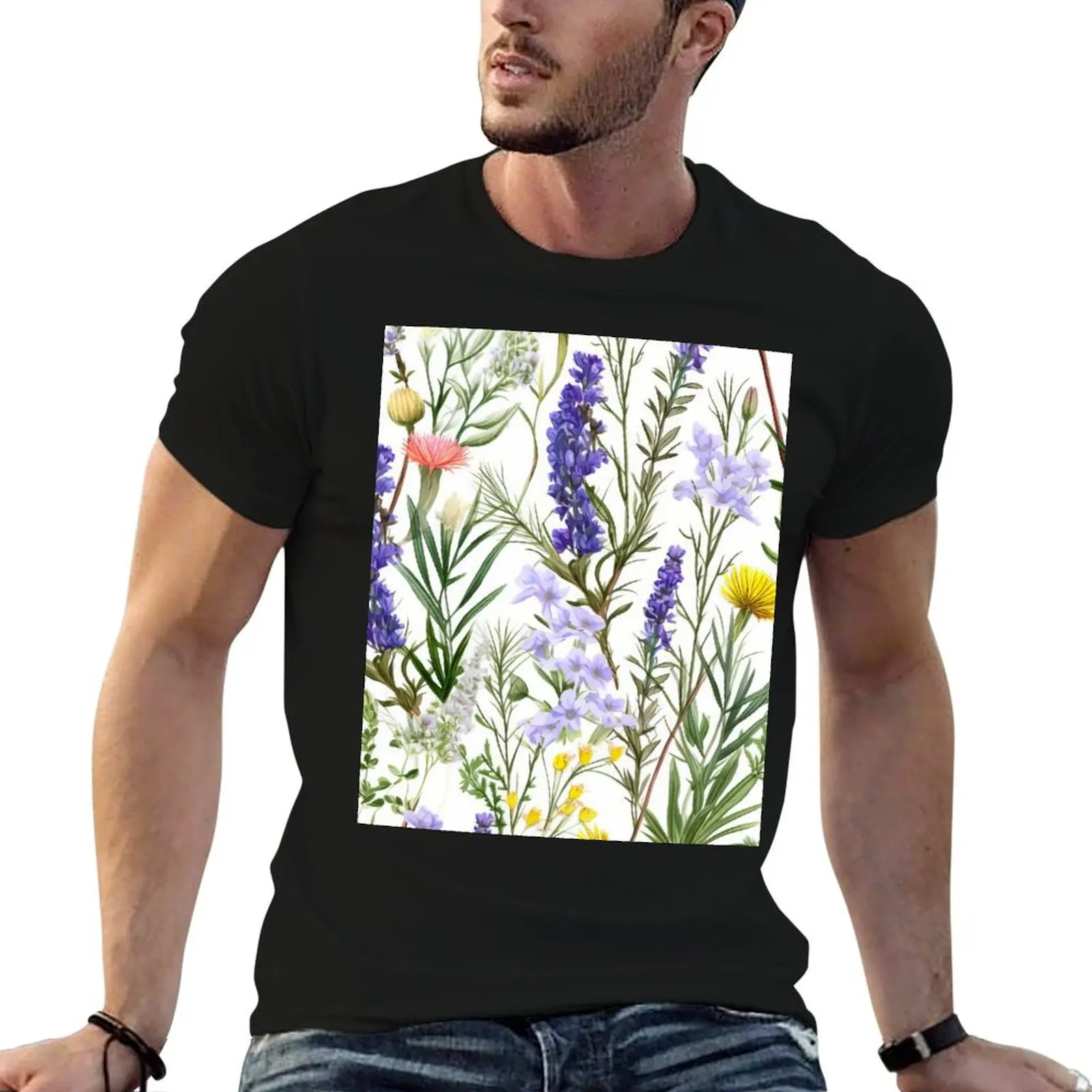 Aromatic Symphony: Organic Summers in Lavender and Herbs T-Shirt Holiday Casual Short Sleeve Top