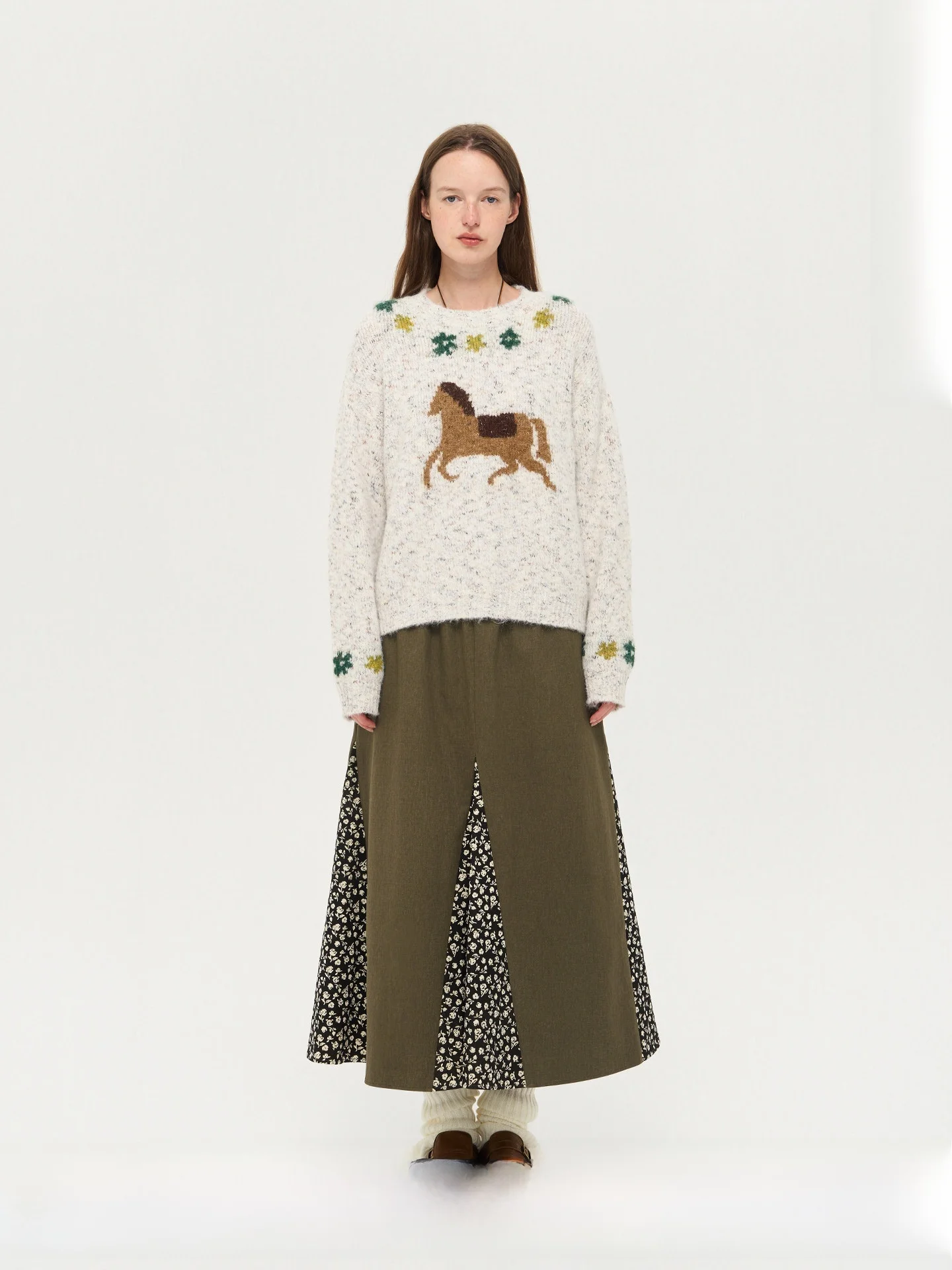 

Теплый мягкий вязаный свитер из смешанной пряжи с интарсией, свободного кроя, женский, осенне-зимний, с круглым вырезом, длинный рукав