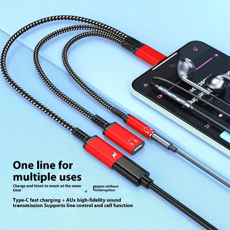 1 Piece Headphone Adapter 3 In 1 PD 60W Fast Charge Adapter For Phone16 15 Type C To Dual Type C/3.5mm Jack Audio Adapter Cable