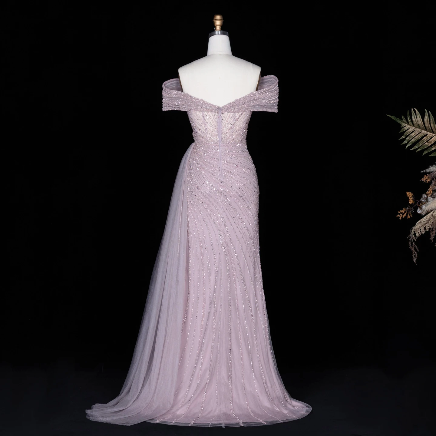 Sharon Said Dubai 2026 Luxuriöses, stark perlenbesticktes, schulterfreies Abendkleid in Champagner für Damen, Ballkleid, formelle Partykleider SS007 Maßanfertigung – Detail 15