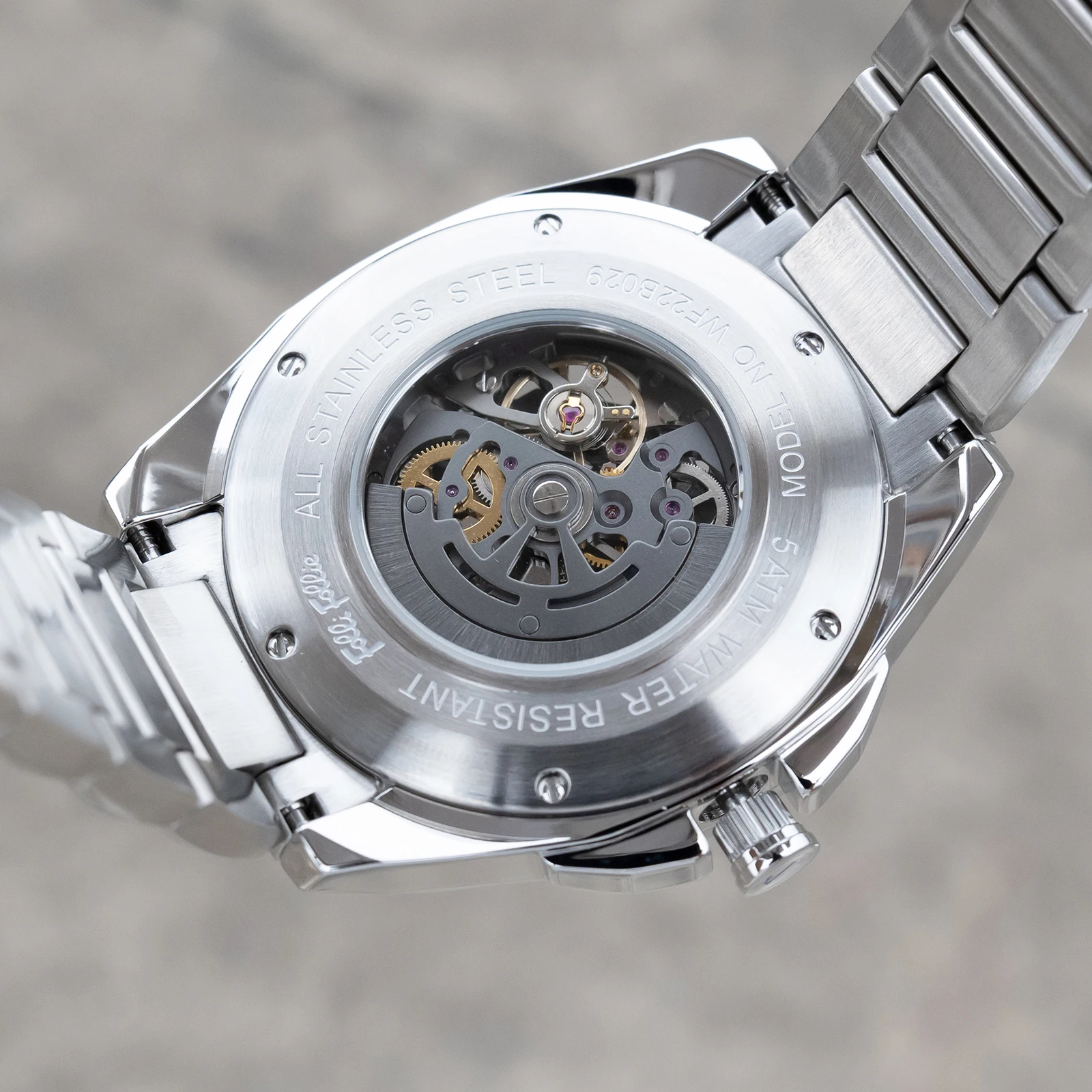 OBLVLO-ساعة أوتوماتيكية من الفولاذ المقاوم للصدأ للرجال، مينا أزرق، هيكل عظمي، ساعة ميكانيكية مقاومة للماء، تصميم جديد، CAM-SK #5