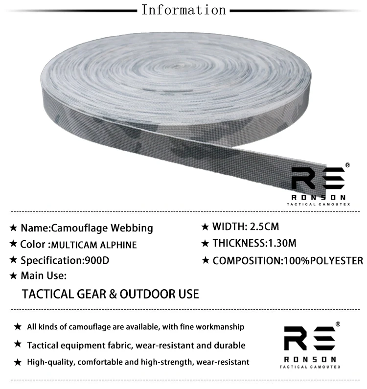MCAP Alphine Tarnmuster Hochfestes 25mm Breites Gurtband Bedrucktes Polyester-Gurtband Langlebig für Taktische Ausrüstung Taschen Rucksäcke – Detail 3