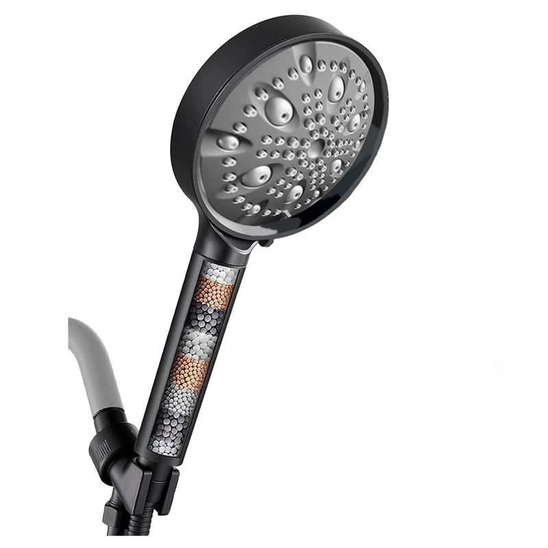 Filtered Shower Head Showerhead Handheld Reduces Dry Itchy Skin 10 Spray Mode With Filters, Black