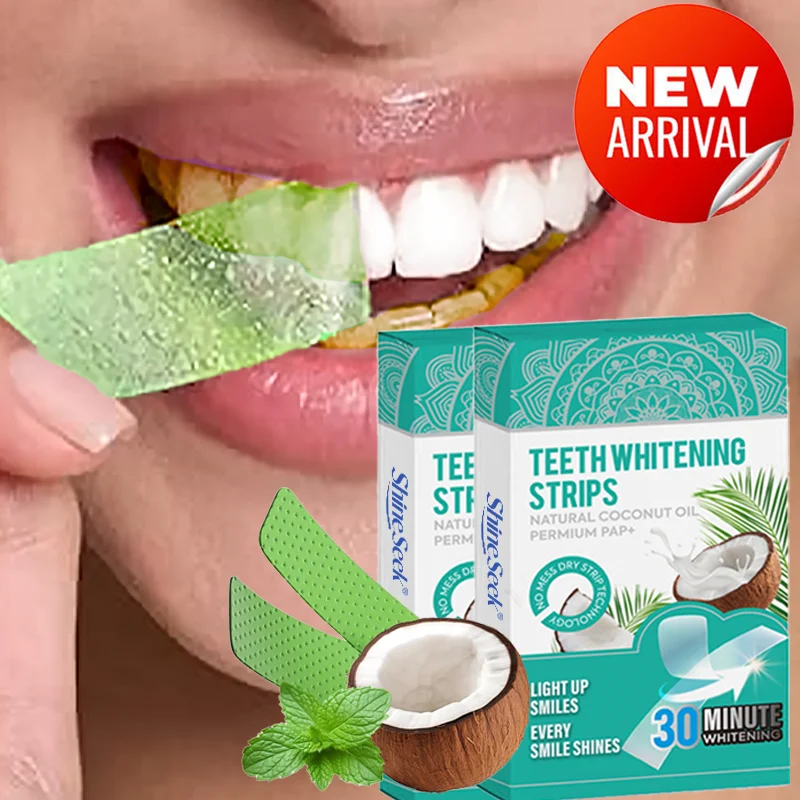 14Pcs/7Pairs Coconut Oil Essence Pap+Green Whitening Teeth Strips, Gentle Whitening of Teeth, Does Not Contain Hydrogen Peroxide, Gentle Whitening of Teeth, No Sensitivity or Irritation