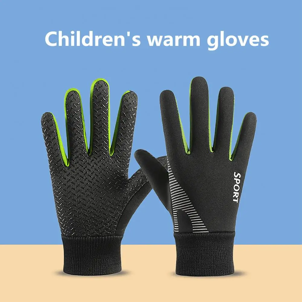 Windproof Gloves Winter Warm Touchscreen Gloves for Kids Water-resistant Thick Plush Lining Ideal Sports Gear for Weather