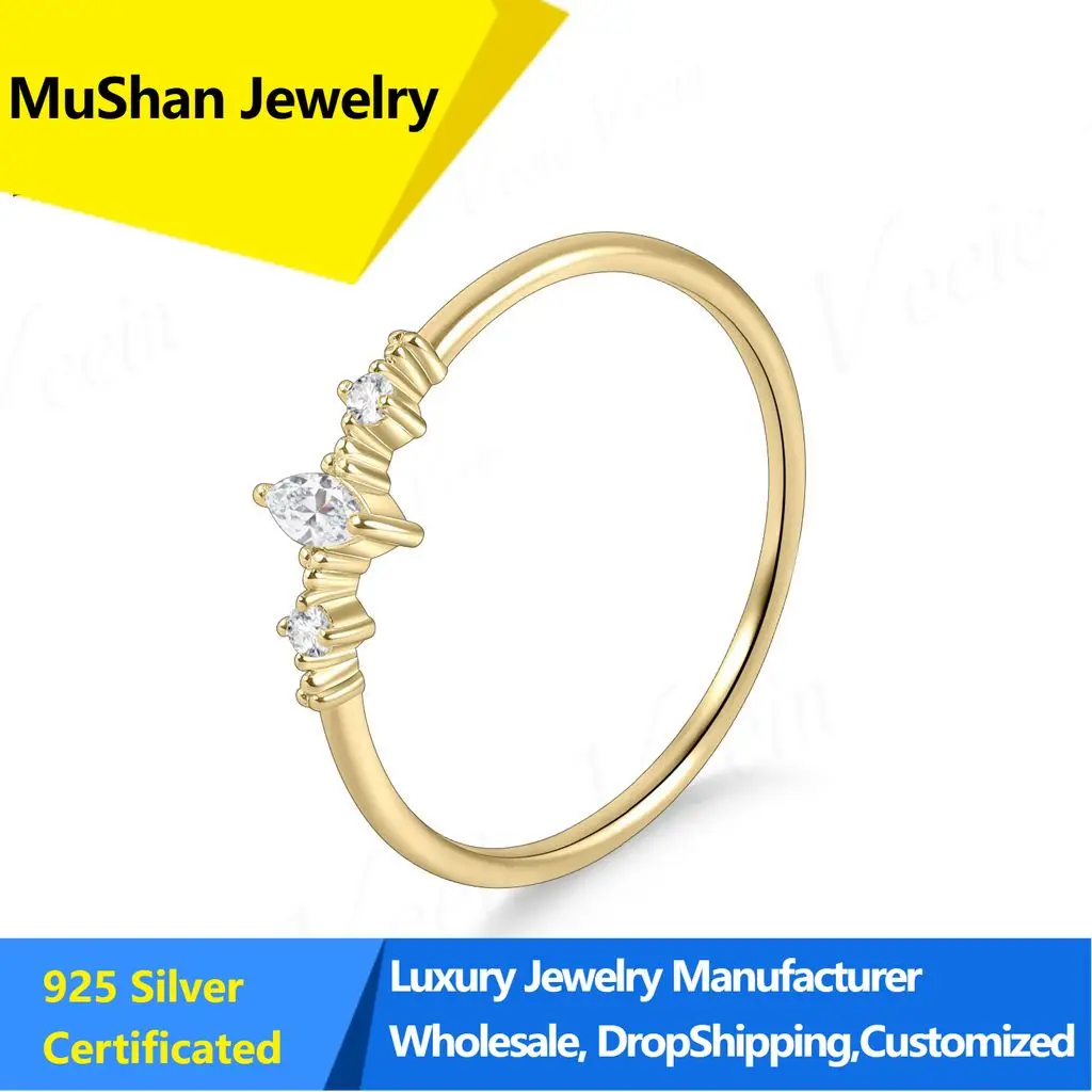 MuShan Jewelry S925 Sterling Silver Inlaid Diamond Ring Row Ring Women S Light Luxury Fashion Temperament Simple 14k Gold