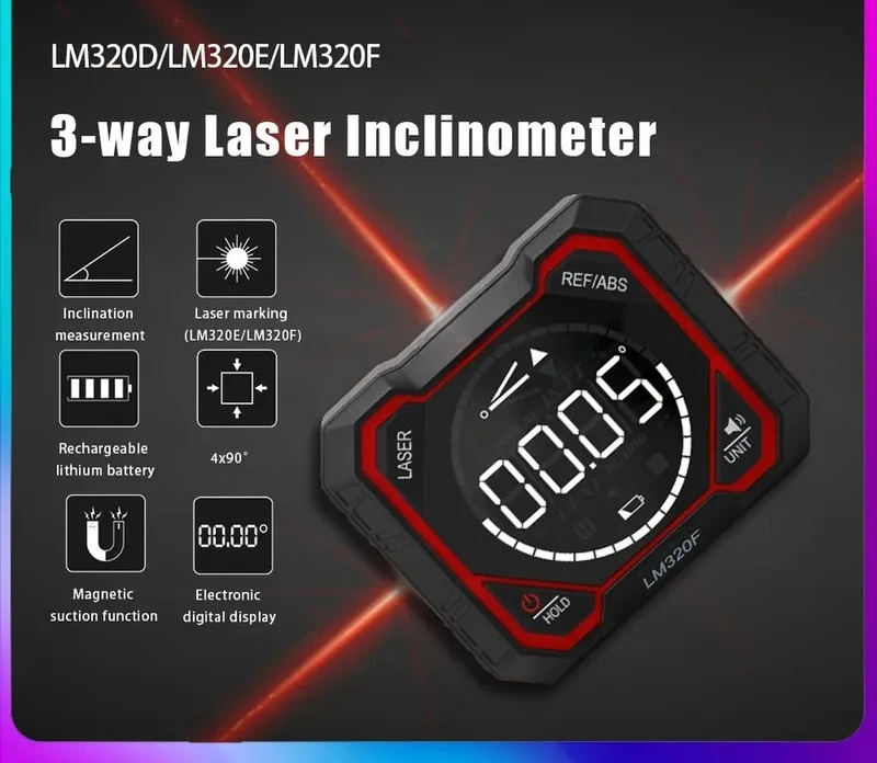 Digital Angle Finder Protractor Inclinometer Tool for Woodworking Construction DIY 3 Laser Lines High Precision Measurement