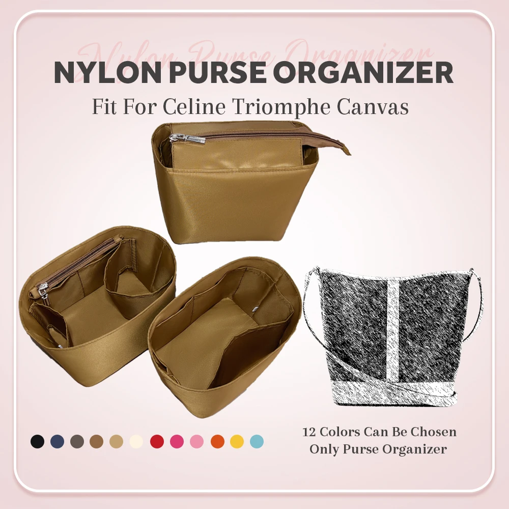 Nylon Purse Organizer Insert, Zipper Inner Storage Bag Organizer Insert Fit for Celine Triomphe Canvas Bucket Small Inside Bag