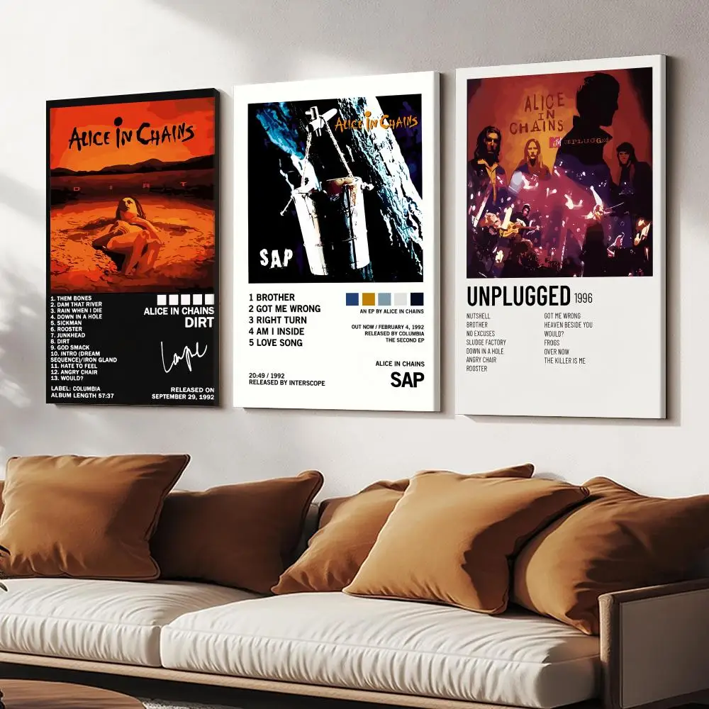 Band A-alice in Chains Painting Calligraphy Wooden Framed Canvas Poster Wall Art HD Waterproof Print Home Decor