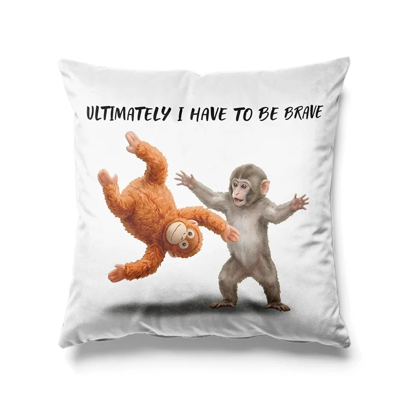 Aertemisi Punch Baby Monkey Pillow Cover Emotional Plush Monkey Design Cushion Case Throw Pillow Cover