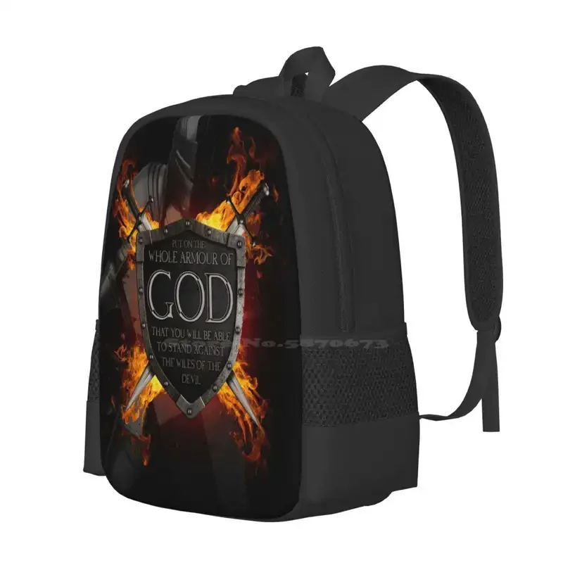 Whole Armor Of God Hot Sale Schoolbag Backpack Fashion Bags Armor Of God Ephesians Knight Shield Swords Black