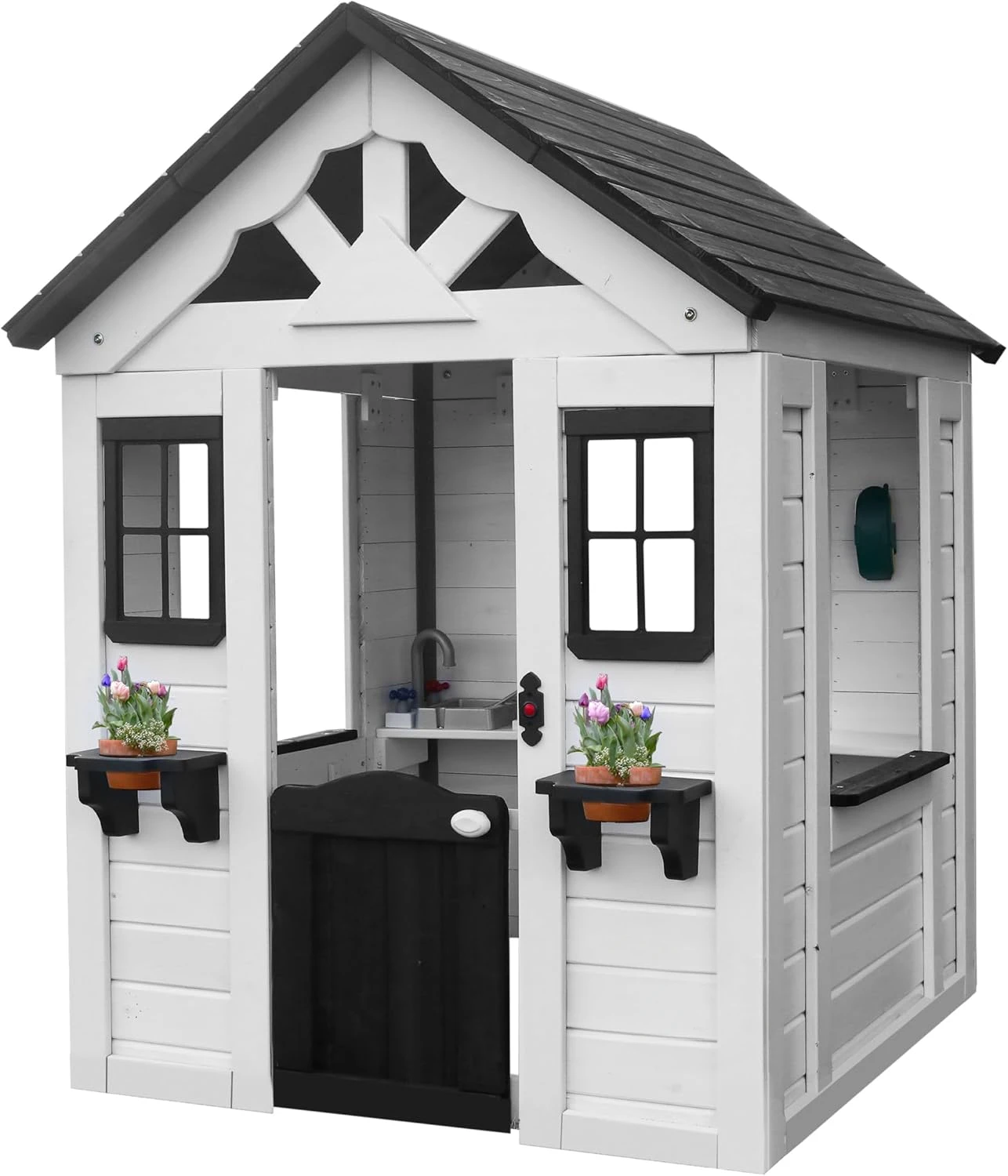 

Sweetwater All Cedar White Modern Outdoor Wooden Playhouse, Cottage, Sink, Stove, Windows