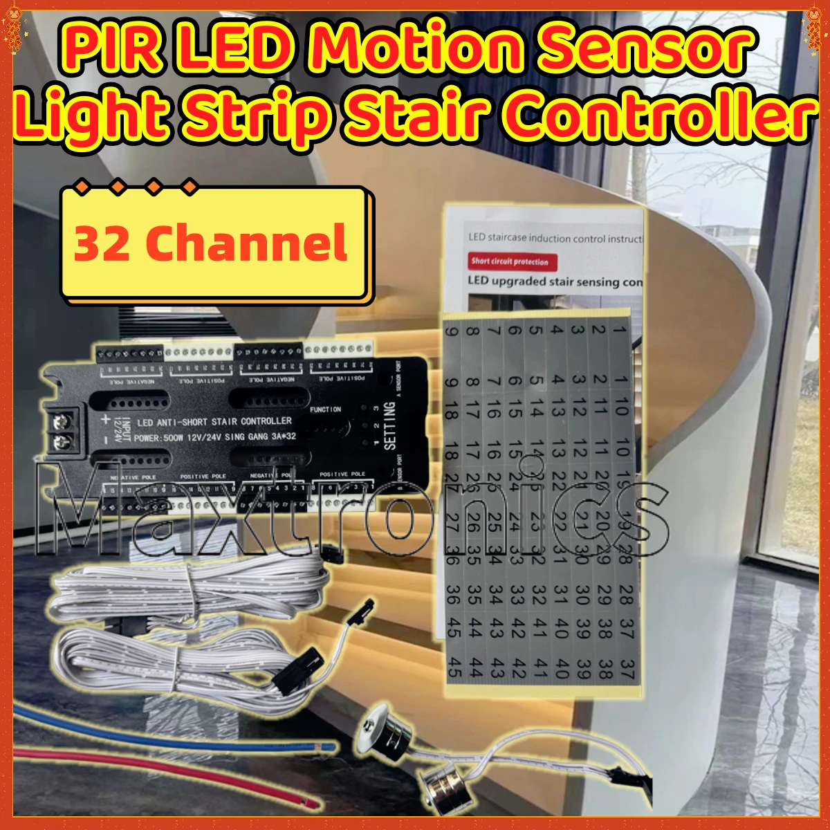 

32 Channel PIR LED Motion Sensor Light Strip Stair Controller Indoor Motion Night light 12V/24V for Flexible Strip Stair Lights