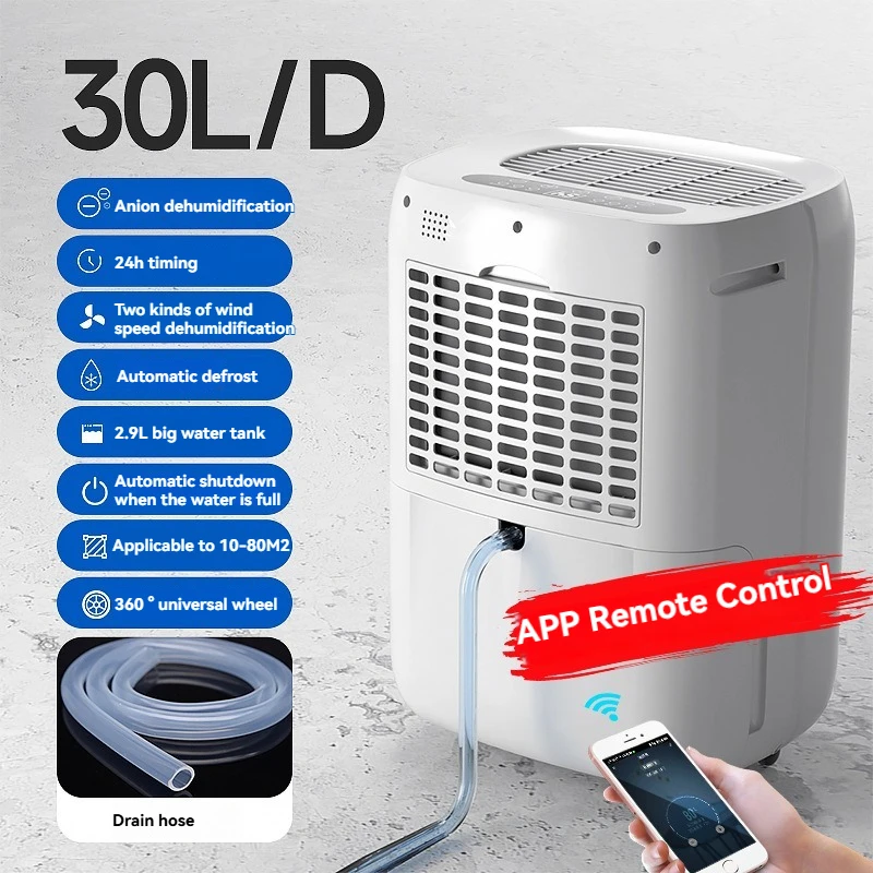 Compressor Dehumidifier Portable Air Dryer for Home Bedroom Bathroom Basement Closet Moisture Eliminator with Drain Hose System