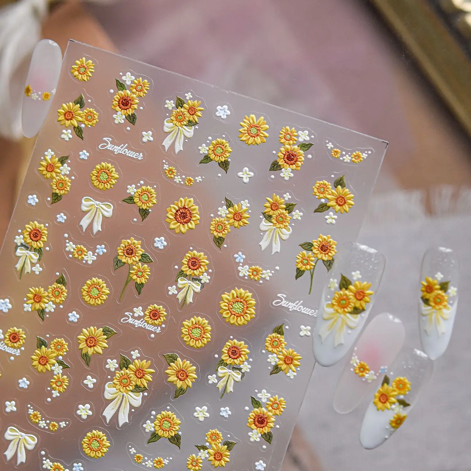 5D Relief Nail Stickers Modern Minimalist Sunflower Nail Decorations Self Adhesive Transfer Sticker For Nails DIY Manicure Decal