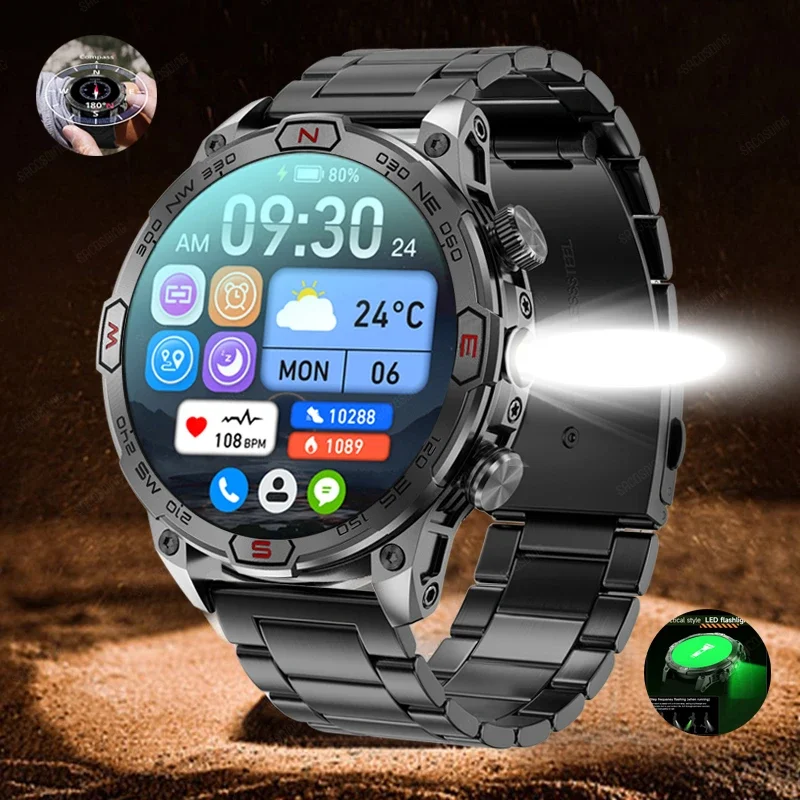 

Flashlight New Smart Watch Outdoor Sport Compass 1ATM Waterproof Watch Men Bluetooth Call Smartwatch GPS Track Clock For Android