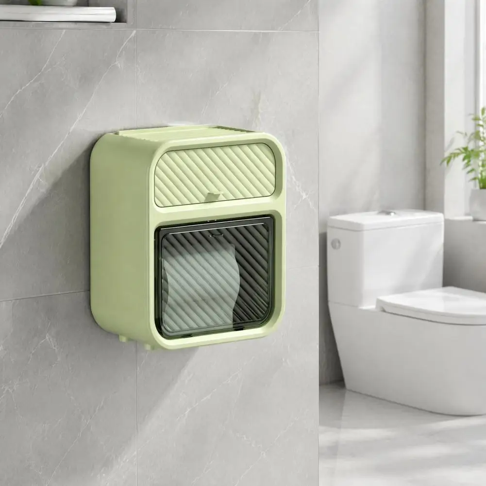 Waterproof Tissue Box Holder Bathroom Tissue Box with Storage Shelf Wall Mounted Waterproof Toilet Paper Holder for Rolls view 4