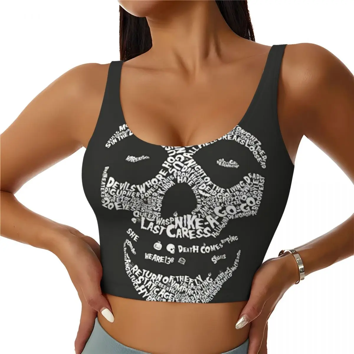 Custom Horror Punk Rock Band Misfits Sports Bra Women High Impact Workout Yoga Crop Top