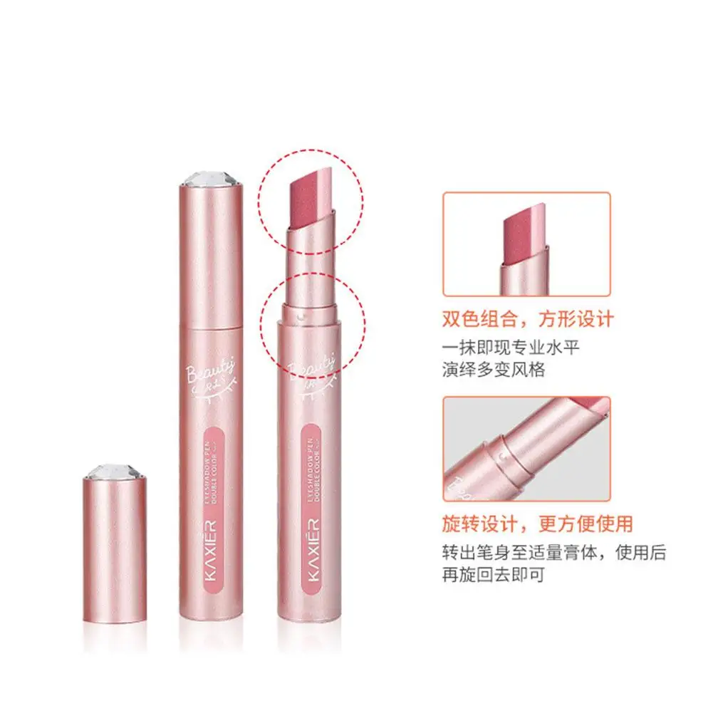 بريق مزدوج اللون التدرج عينيه عصا قلم رصاص لامع لامع كسول ظلال العيون القلم مقاوم للماء 2 في 1 ماكياج العين