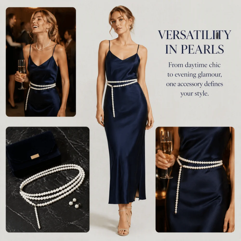 Multilayer Design Pearl Waist Chain Imitation Pearl Lengthened Style Body Chain Belt Embellished Detail Adjustable Chain