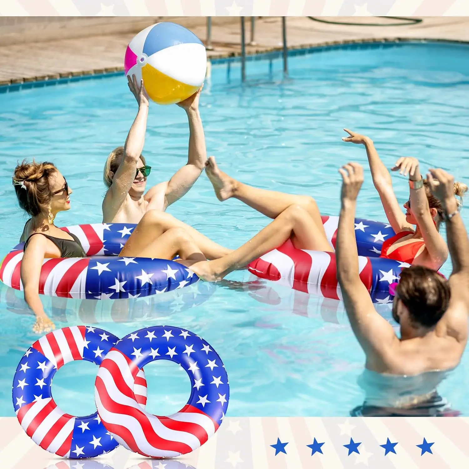 Dmuchany materac do pływania z flagą USA, 91 cm, amerykańska flaga, okrągły materac do pływania, patriotyczny, na plażę, jezioro, ocean, basen.